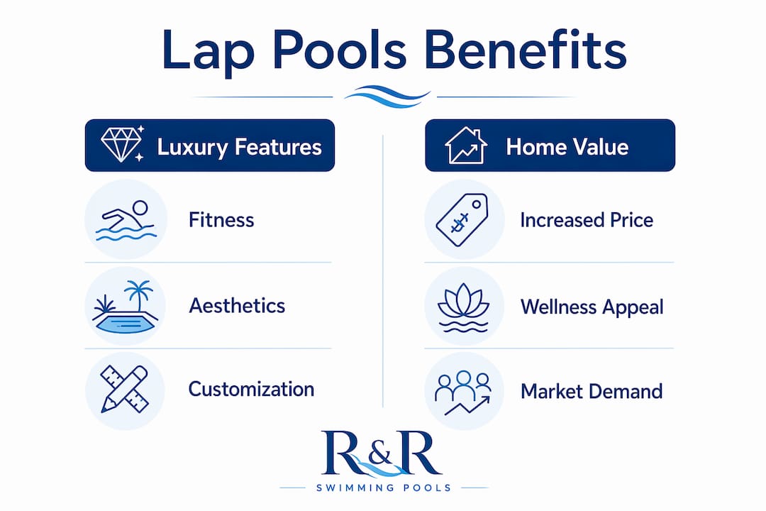 Lap Pools in Luxury Homes: Design, Cost, and Benefits 2 Infographic comparing benefits of lap pools in luxury homes