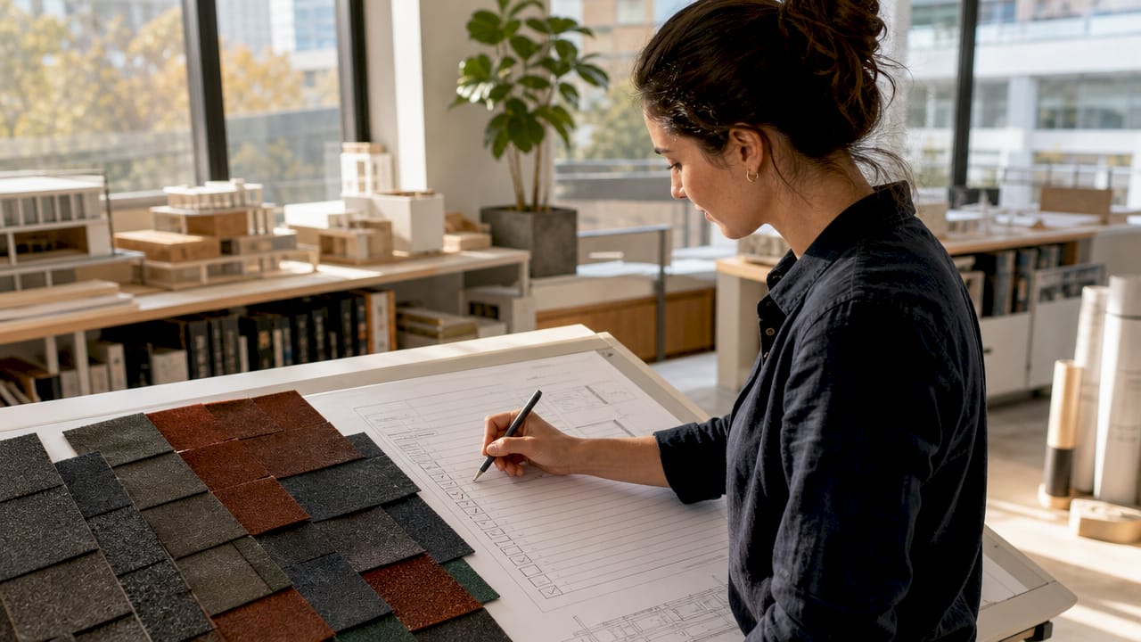 Hands checking roofing materials checklist on clipboard
