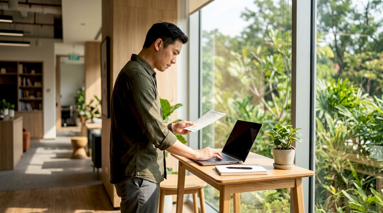 Commercial Tree Removal Documentation Tips for Managers 1 Man verifying arborist certification on laptop