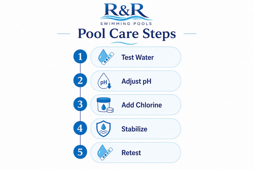 Florida Pool Weather Considerations: A Homeowner's Guide 2 Infographic of Florida pool chemical maintenance steps
