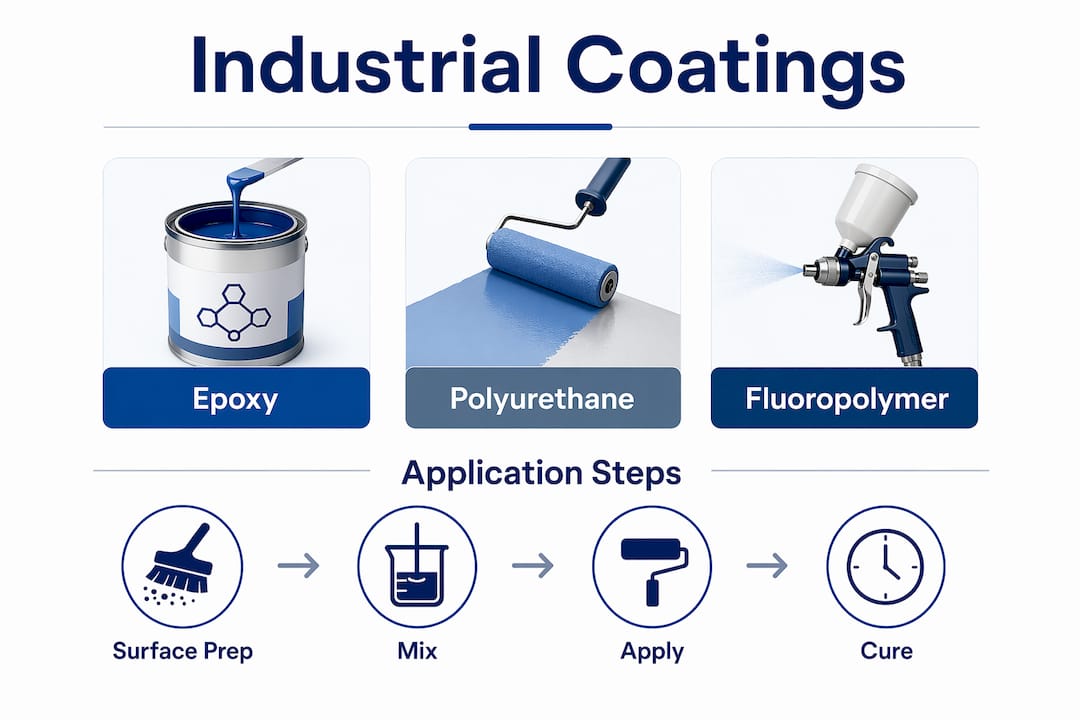 Infographic showing types and steps of industrial coatings