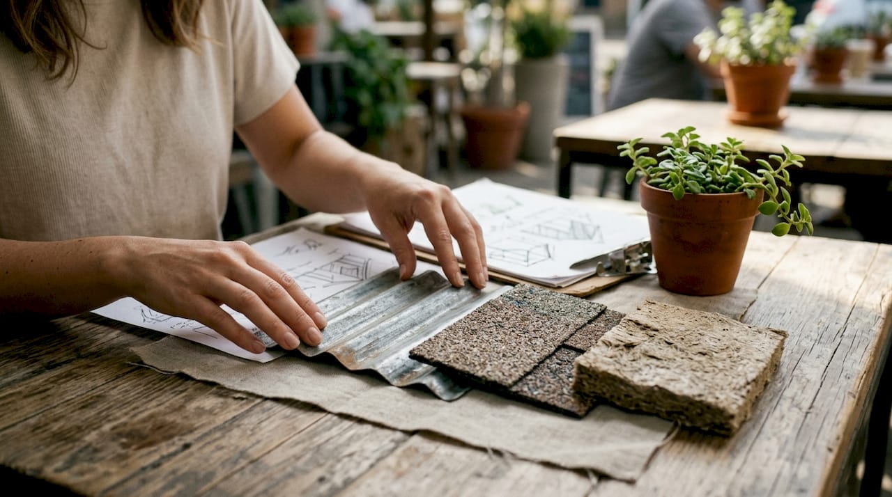 Hands holding sustainable roofing samples