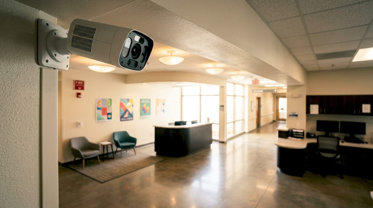 Thermal imaging camera in hospital patient waiting area