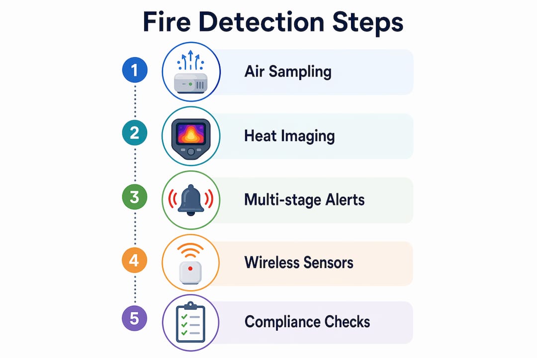 Infographic illustrating key fire detection system steps