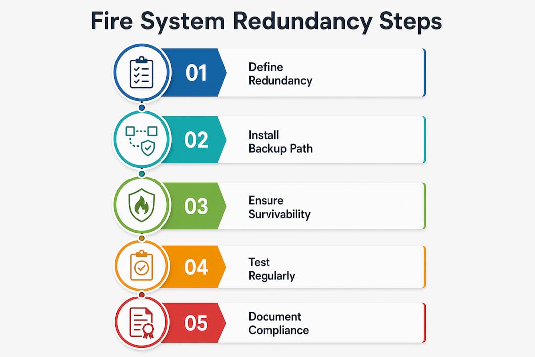 Infographic showing steps of fire system redundancy