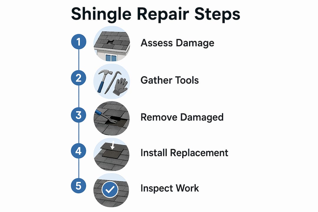 Infographic showing steps in shingle repair process