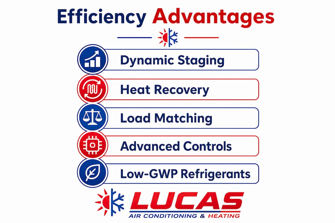 Infographic illustrating rack refrigeration efficiency benefits