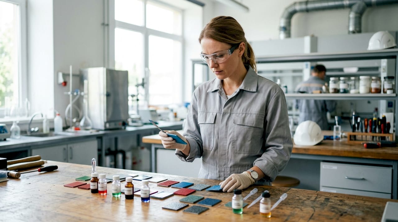 Engineer examining coating material samples
