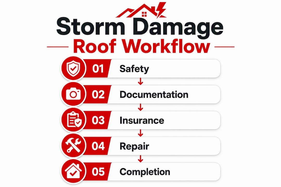 Infographic outlining storm damage roof repair workflow steps