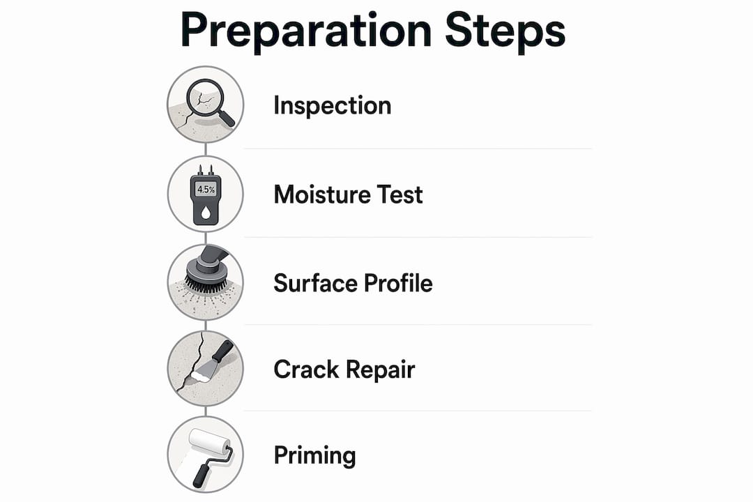 Infographic illustrating floor coating preparation steps