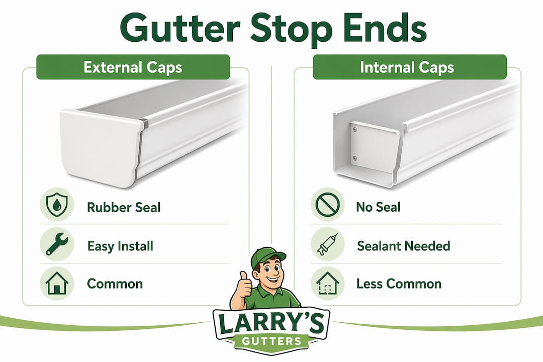 Infographic comparing external and internal gutter stop ends