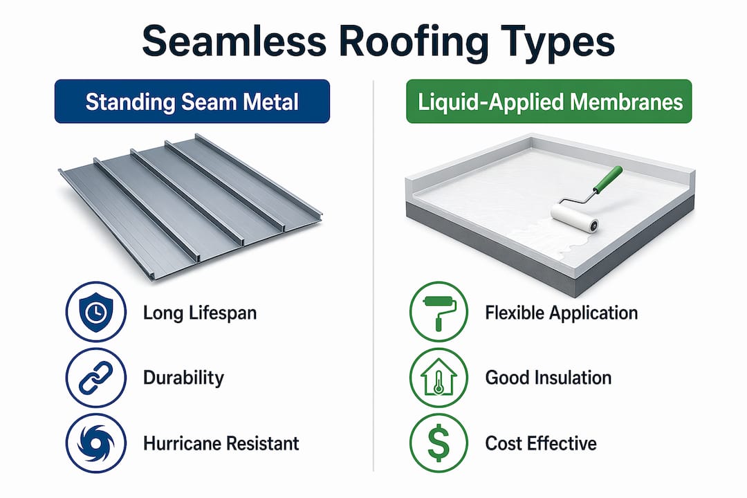 Infographic comparing metal vs liquid-applied seamless roofing