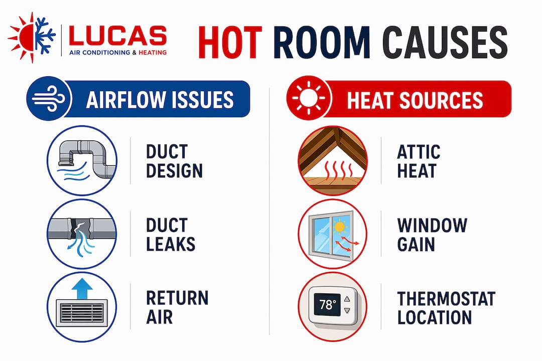 Infographic comparing airflow issues and heat sources