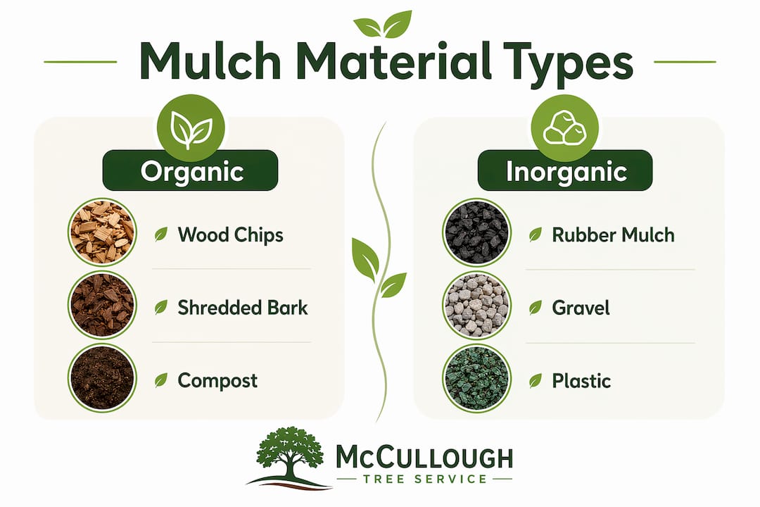 The Role of Mulching in Tree Care: A Homeowner's Guide 2 Infographic comparing organic and inorganic mulch types
