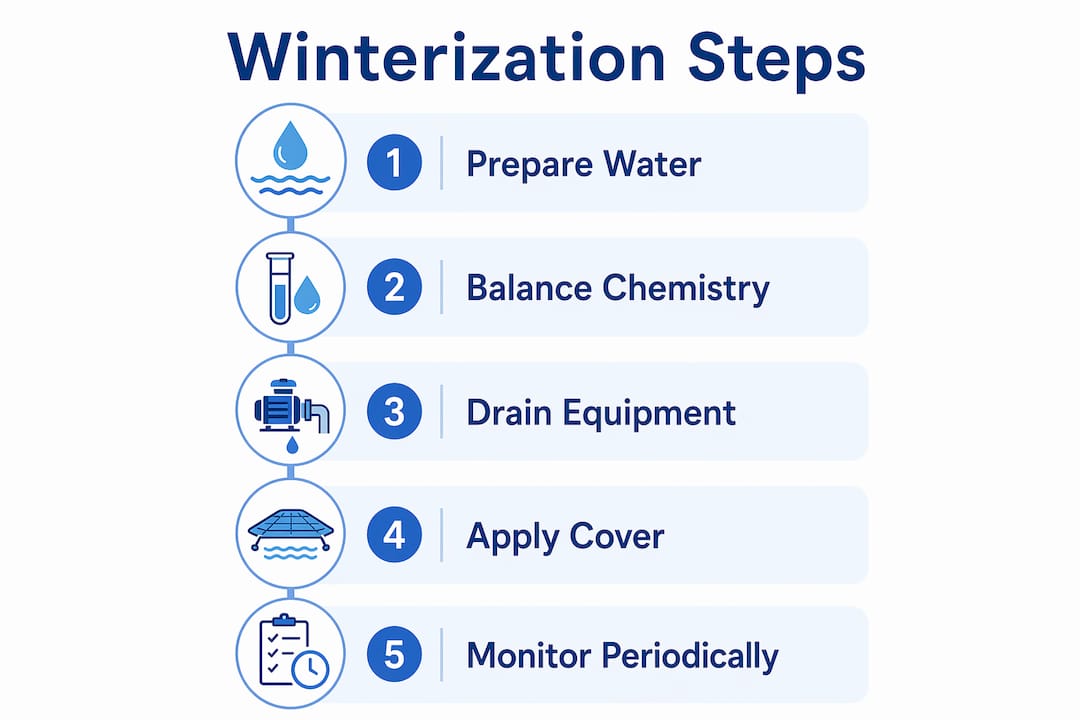 Infographic illustrating key steps to winterize commercial pool
