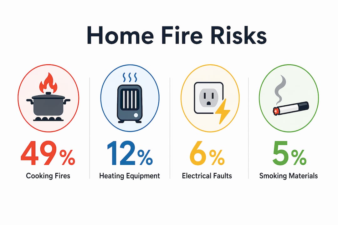 Infographic showing major home fire risk percentages
