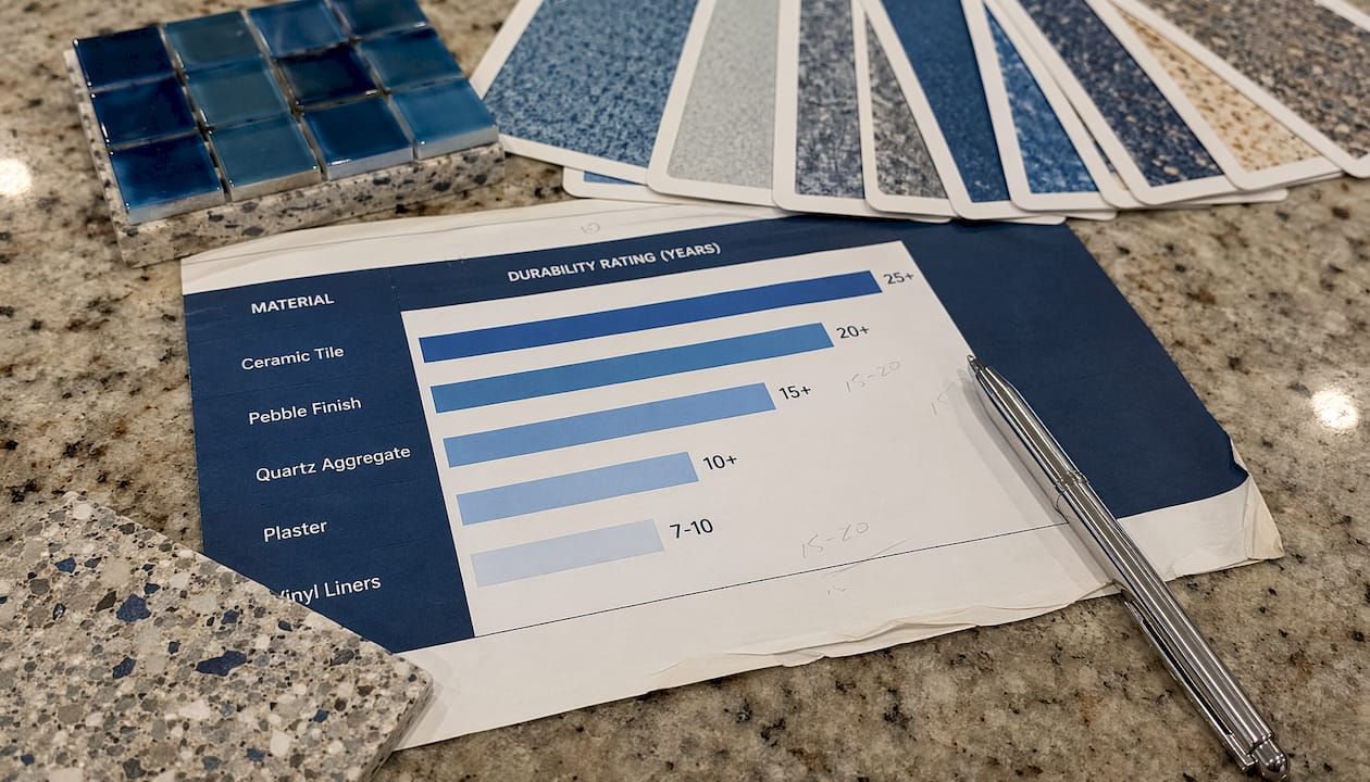 Workspace with pool surface durability chart and samples