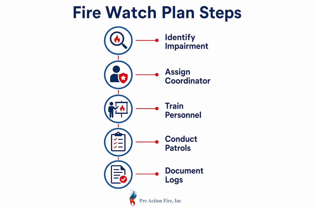 Infographic illustrating fire watch plan steps