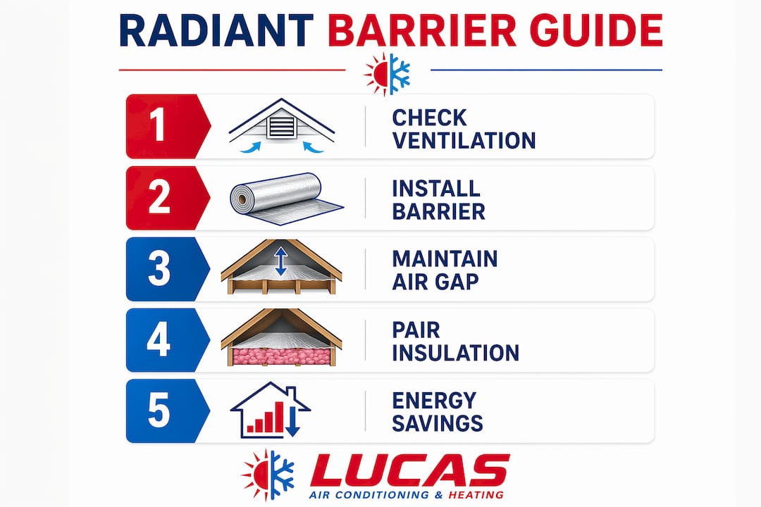 Infographic outlining radiant barrier installation steps and benefits