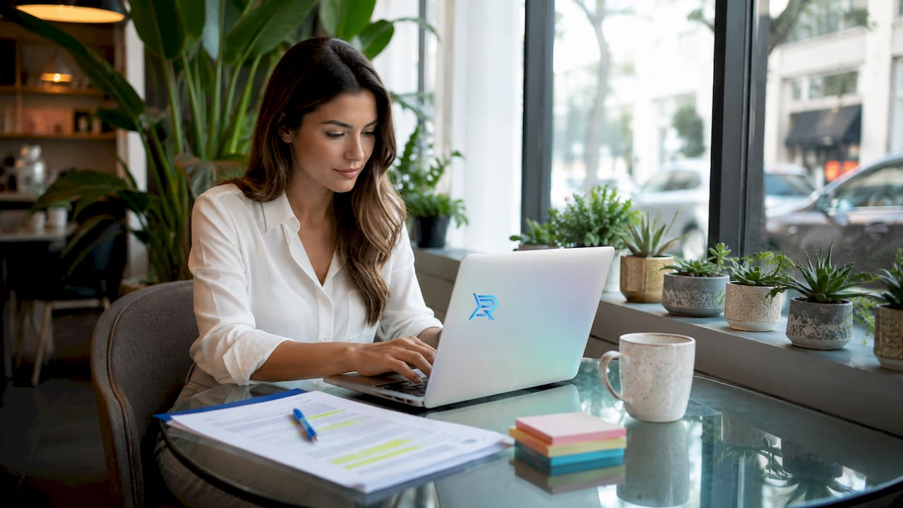 Hands typing with negative keyword list on desk
