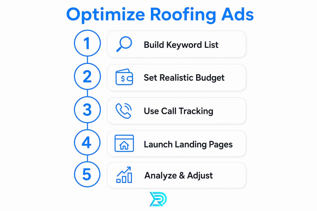 Infographic illustrating roofing ads optimization steps