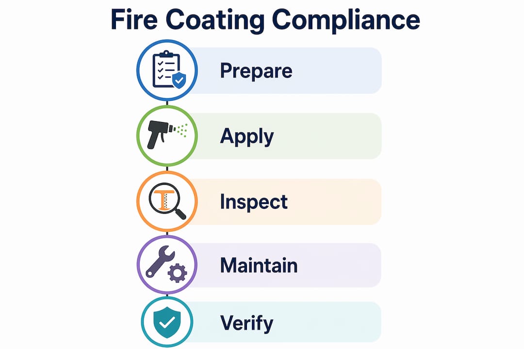 Infographic showing fire coating compliance process steps