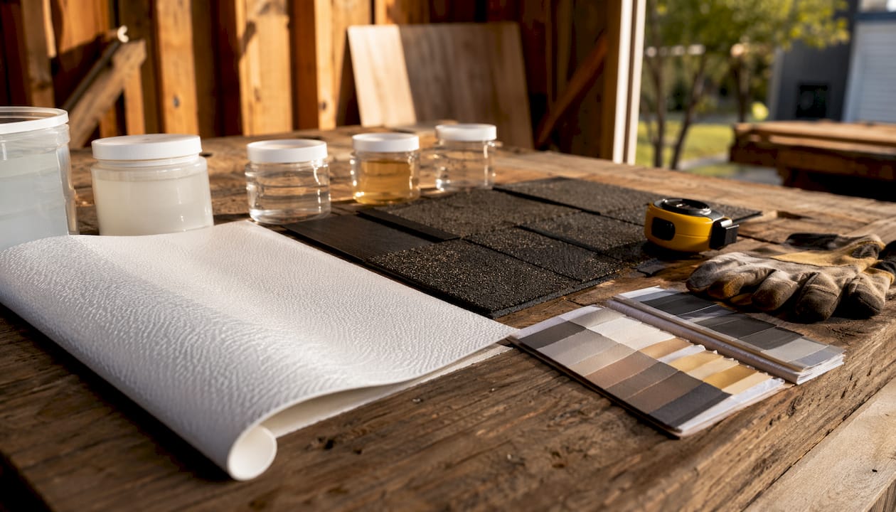 Close-up of various cool roof materials samples