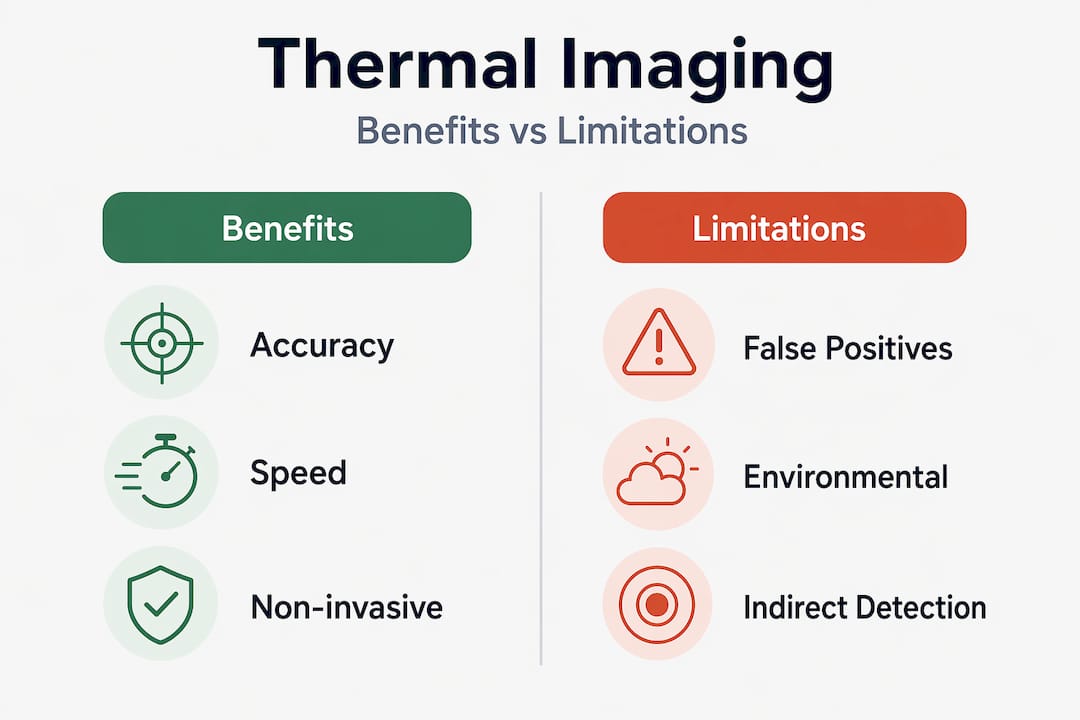 Infographic comparing benefits and limitations of thermal imaging