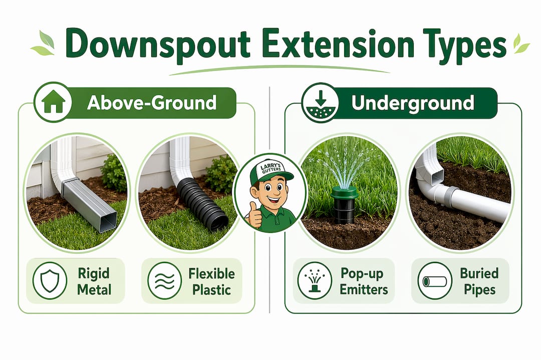 Infographic comparing downspout extension types