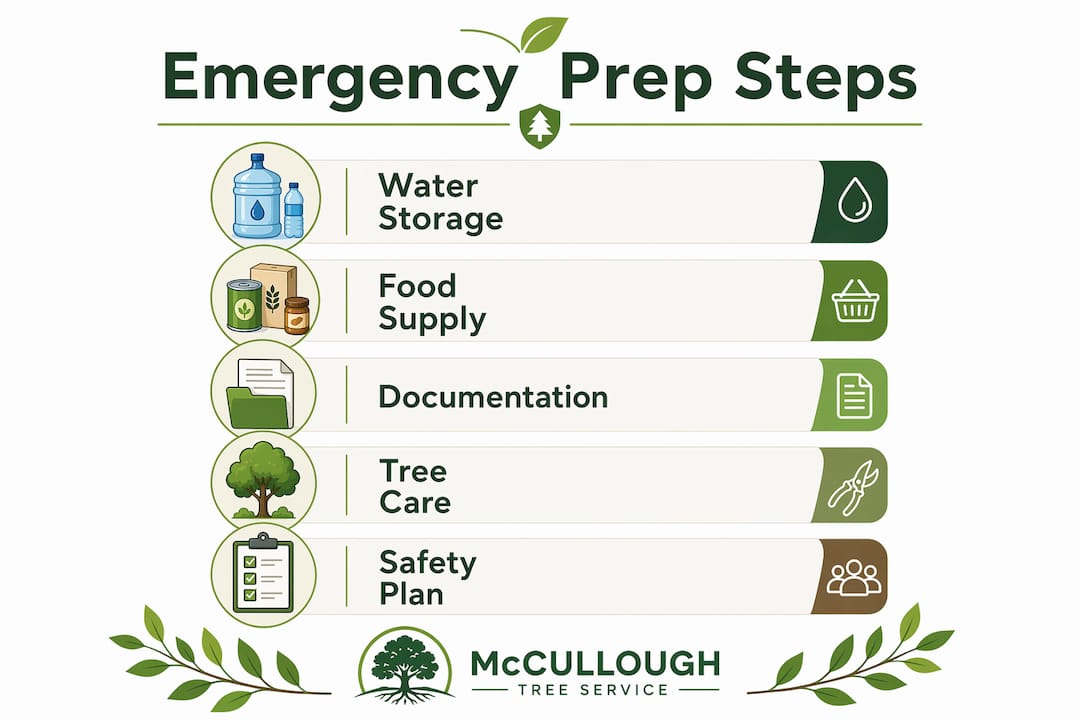 How to Plan Emergency Storm Response in Central Florida 2 Infographic listing five essential emergency storm preparation steps