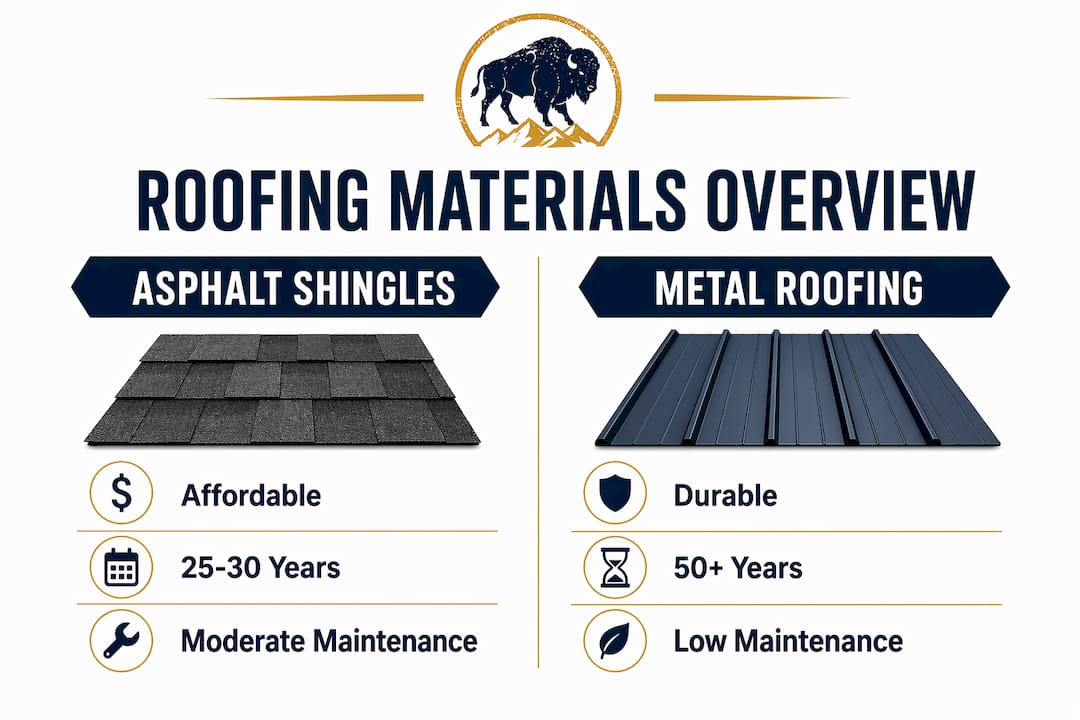 Infographic comparing asphalt shingles and metal roofing