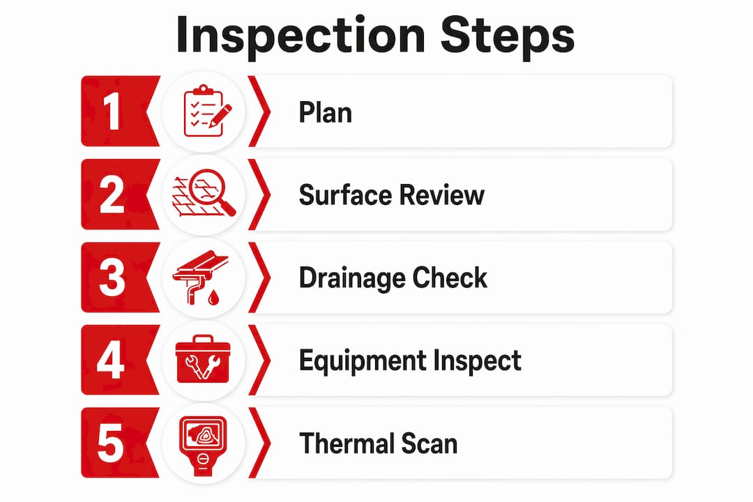Infographic showing commercial roof inspection steps