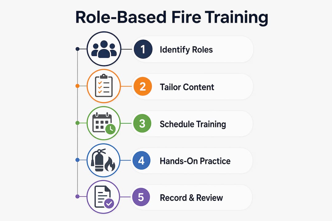 Infographic illustrating steps of role-based fire training