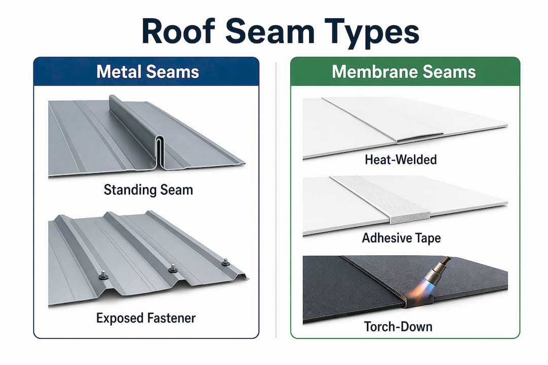 Infographic comparing metal and membrane roof seam types