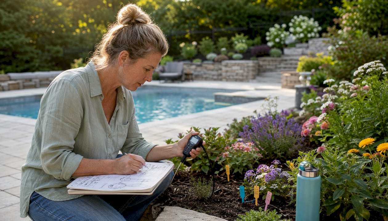 Landscape designer analyzing site outdoors