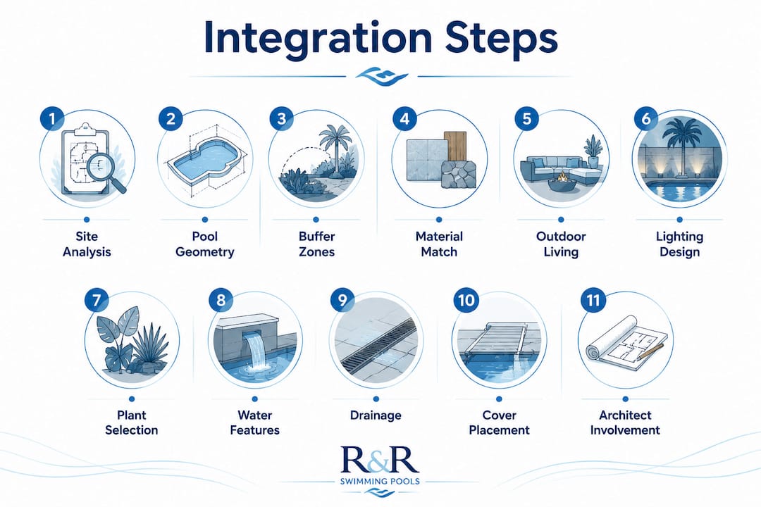 Infographic illustrating luxury pool integration steps