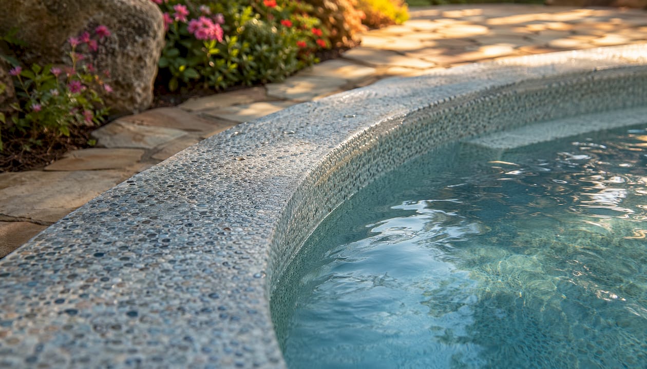 Close-up of smooth pebble pool finish texture