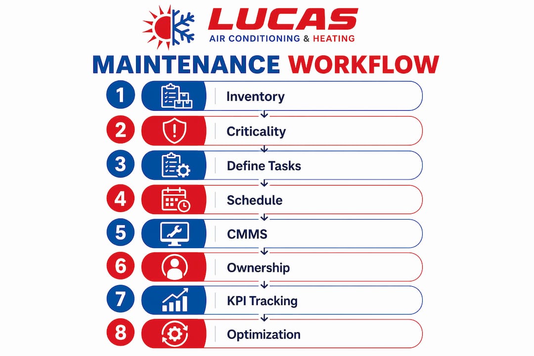 Infographic illustrating maintenance workflow steps