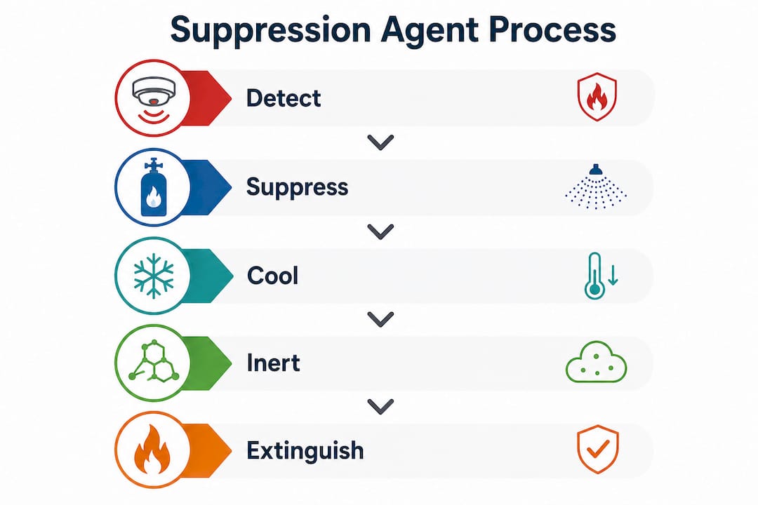 Infographic showing suppression agent process steps
