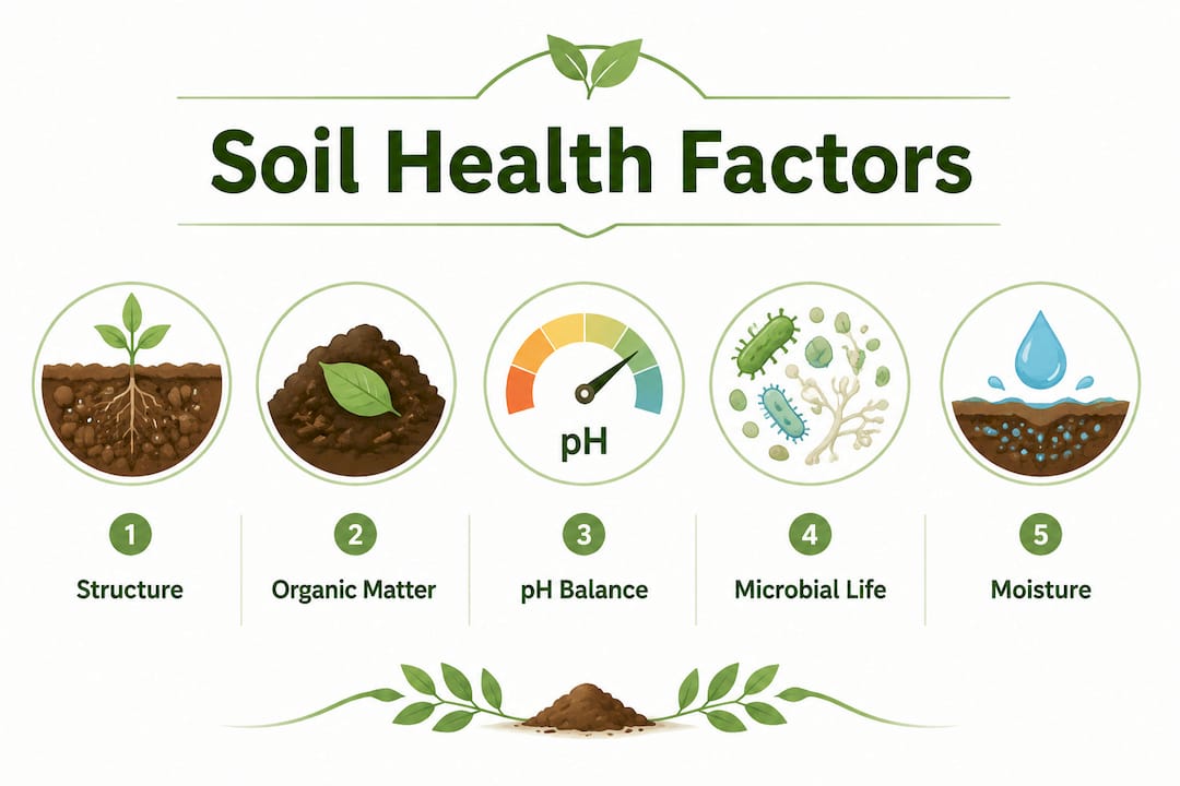 Infographic showing key soil health factors