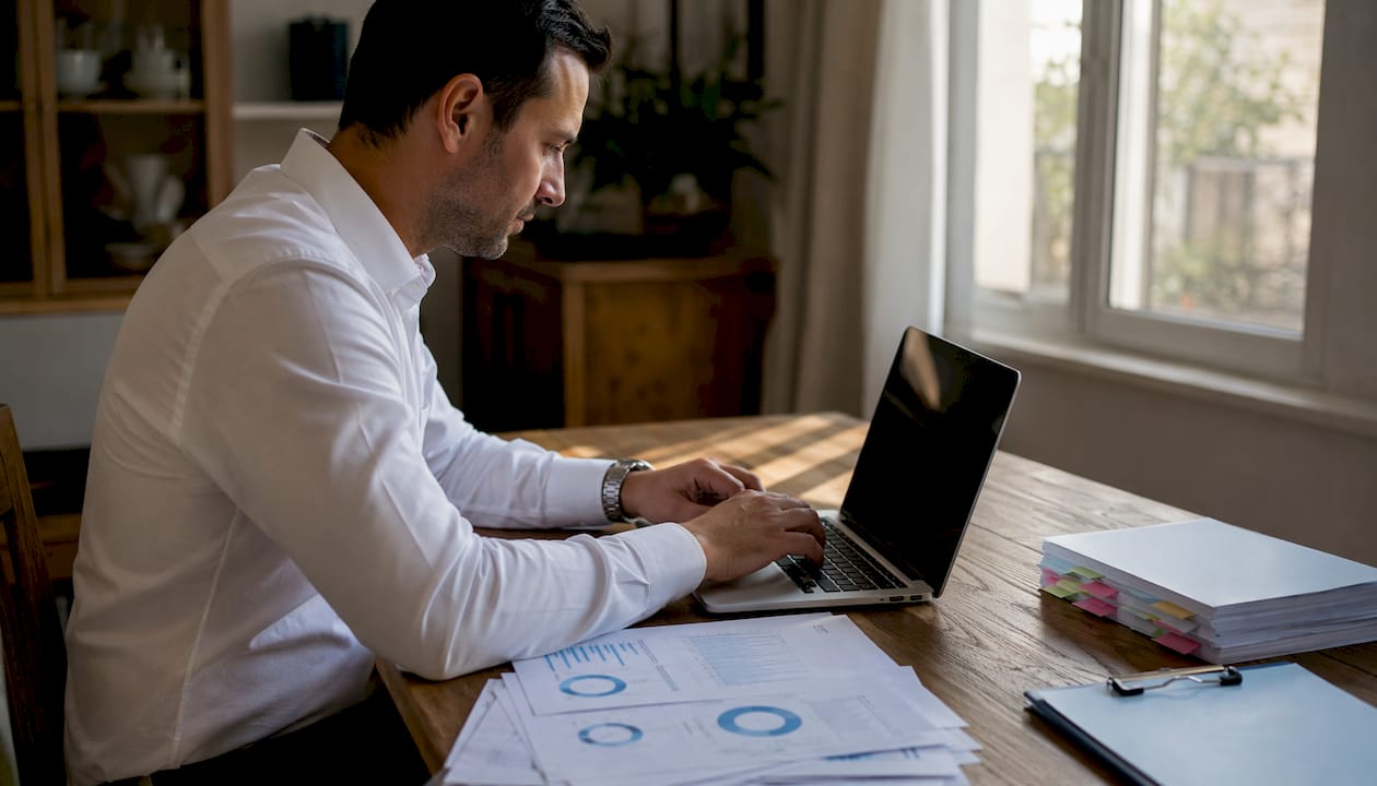 Hands typing citation audit reports on laptop