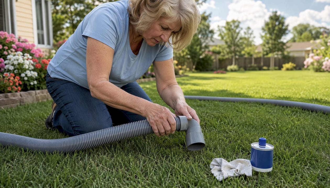 Hands connecting flexible Spa Flex PVC pipe