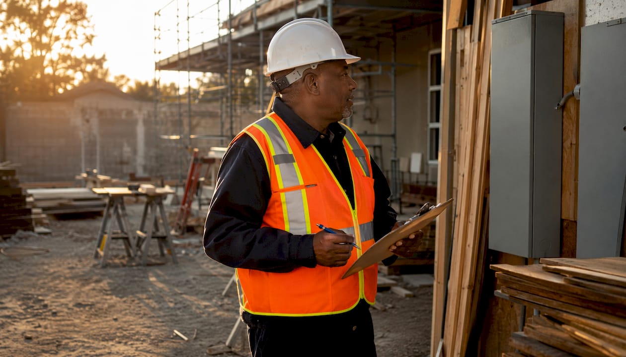 Fire safety inspector conducting site inspection