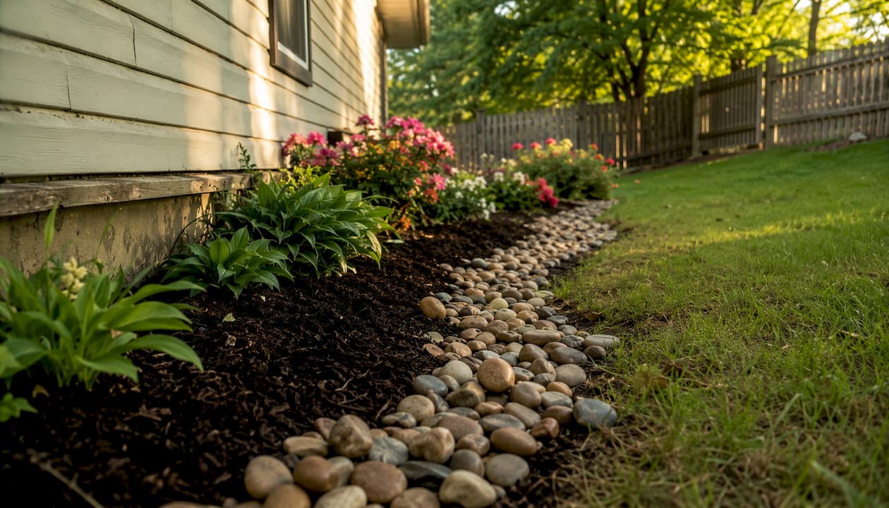 Erosion control on gutter-free roof drip line