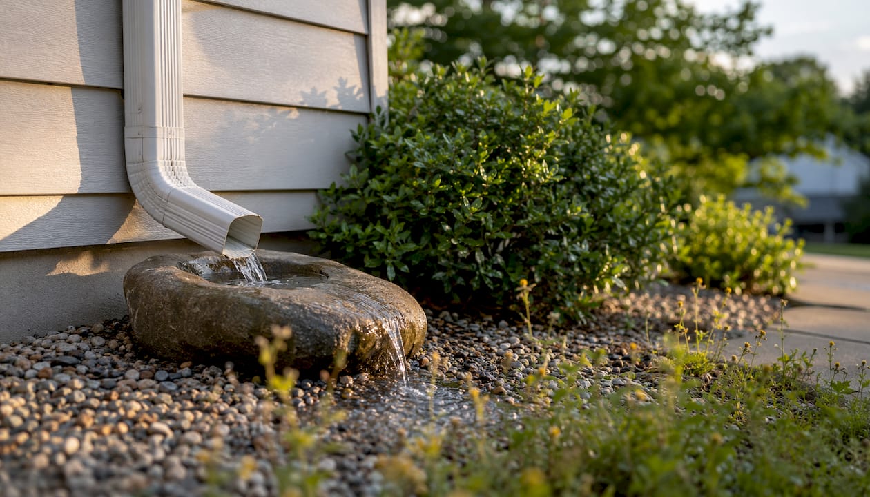 Downspout directing water away from foundation