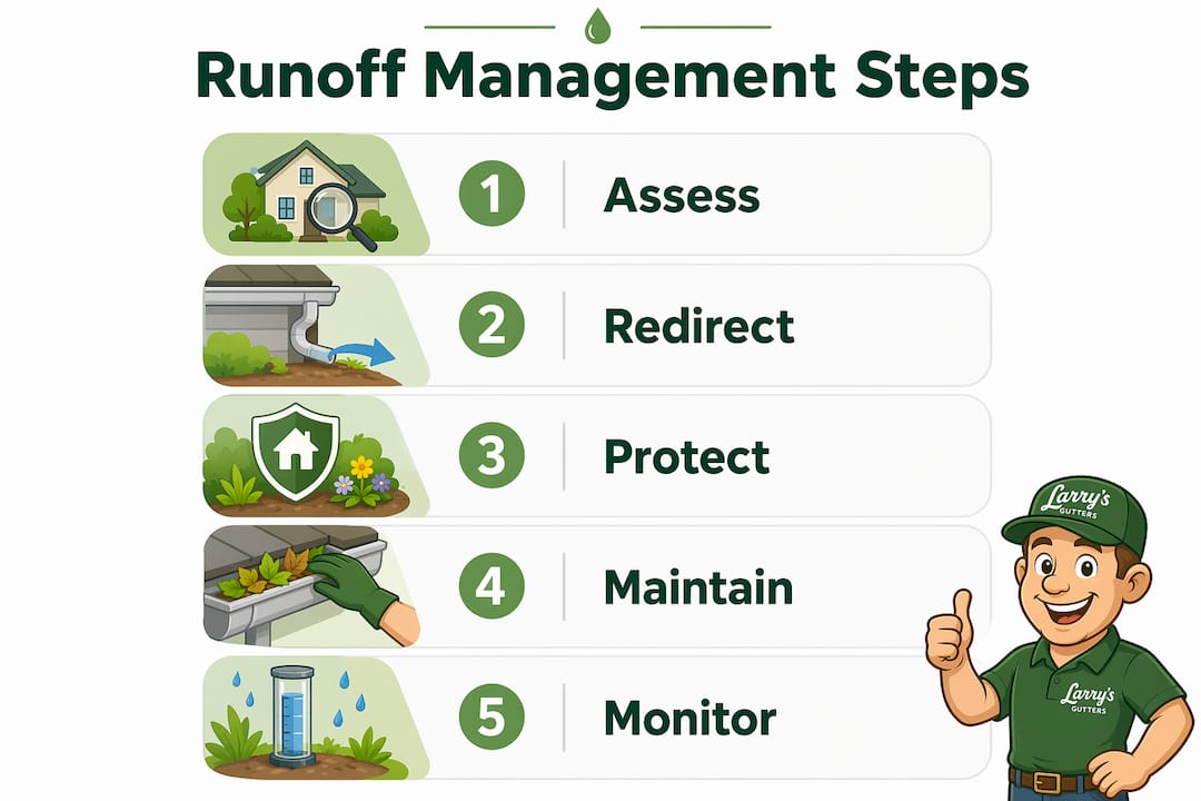 Infographic illustrating roof runoff management steps