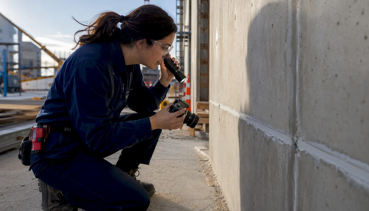 Technician inspecting fire barrier maintenance