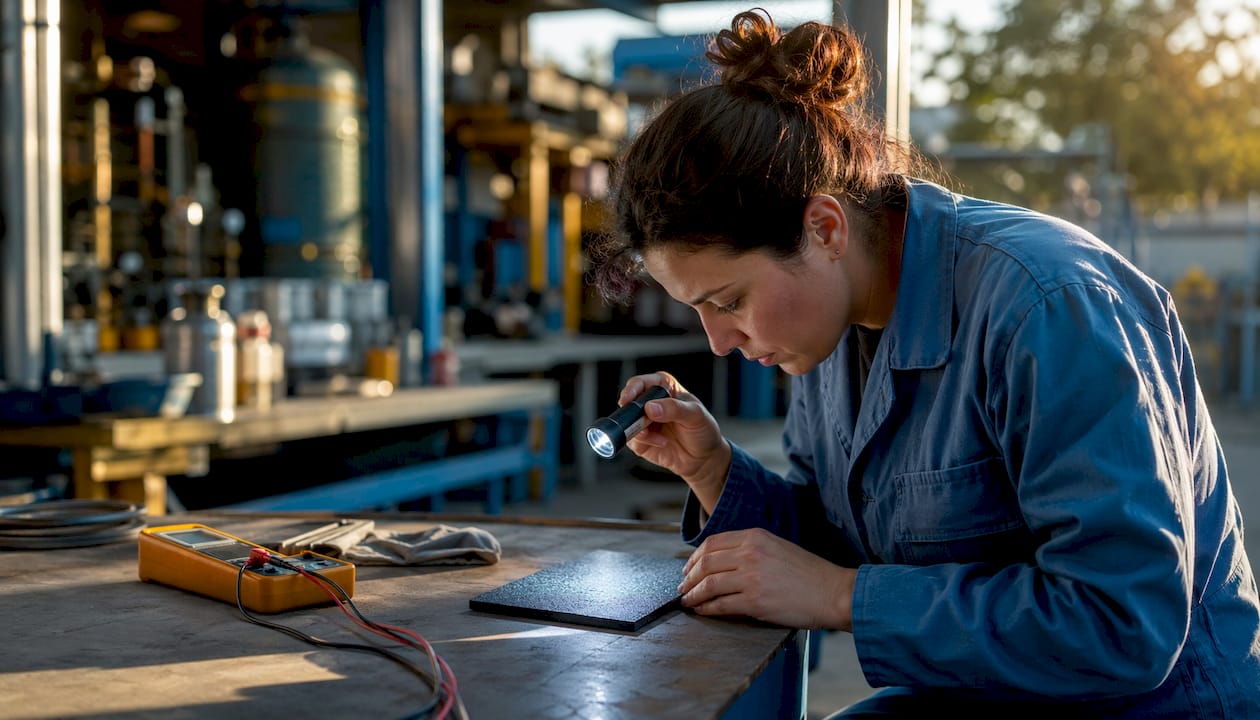 Technician examining smart nanocoated panel