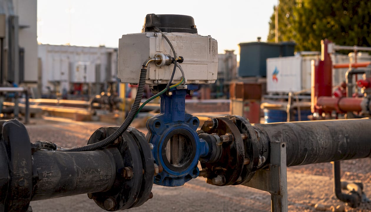 Close-up motorized butterfly valve with actuator