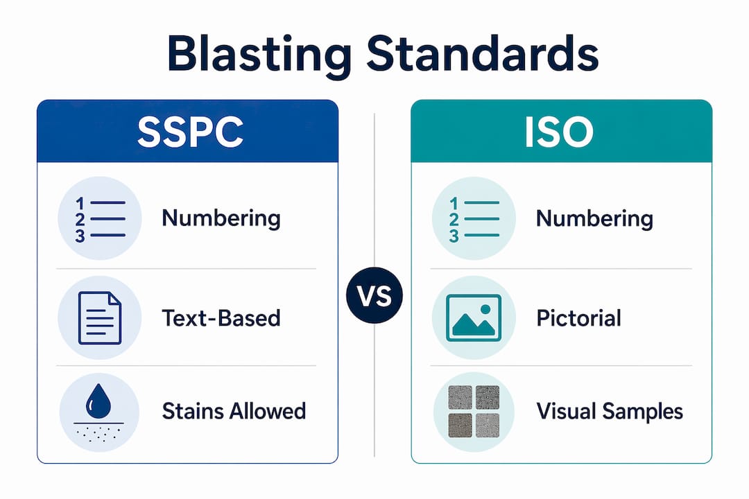Infographic comparing SSPC and ISO steel coating standards